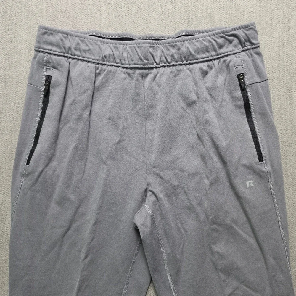 Russell Athletic Pants Mens L Grey Zipper Pockets Tapered Joggers